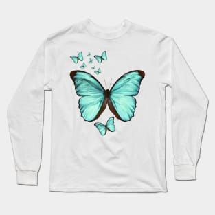 Teal Butterfly Long Sleeve T-Shirt